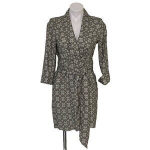 ASOS NWT Monogram Print Mini Tux Dress, Gray Khaki Cuffed Sleeves Women's 6 (US)